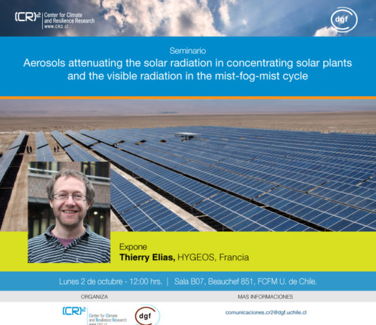 2 de octubre | Seminario DGF-(CR)2 «Aerosols attenuating the solar radiation in concentrating solar plants and the visible radiation in the mist-fog-mist cycle”
