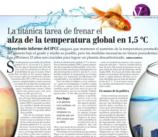 La titánica tarea de frenar el alza de la temperatura global en 1,5 ºC (El Mercurio)