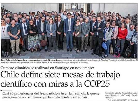 Chile define siete mesas de trabajo científico con miras a la COP25 (El Mercurio)
