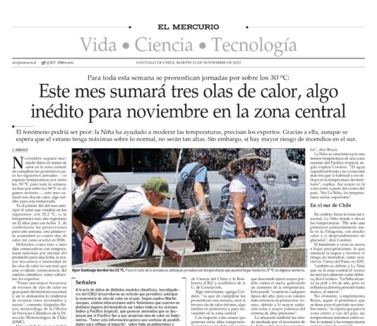 Este mes sumará tres olas de calor, algo inédito para noviembre en la zona central (El Mercurio)
