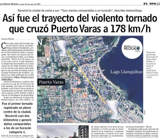 Así fue el trayecto del violento tornado que cruzó Puerto varas a 178 Km/h (Lun.com)