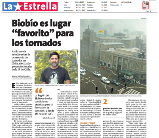 Bíobío es el lugar «favorito» para los tornados (Estrella de Concepción)