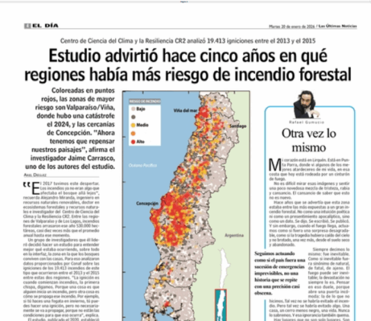 Estudio advirtió hace cinco años en qué regiones había más riesgo de incencio forestal (LUN)